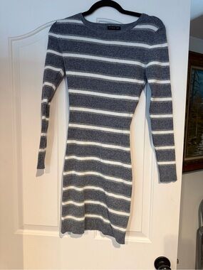 Cotton On Navy and White Striped Long Sleeve Knit Dress